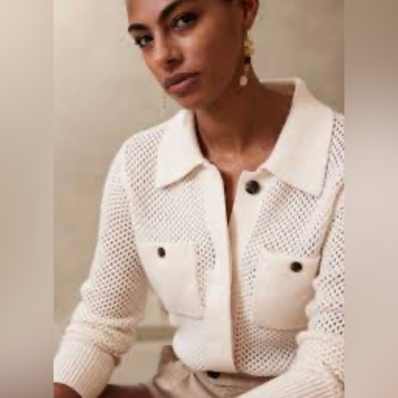 Banana Republic HERITAGE BRIA MERINO-CASHMERE JACKET size L EUC Cream - Picture 3 of 7